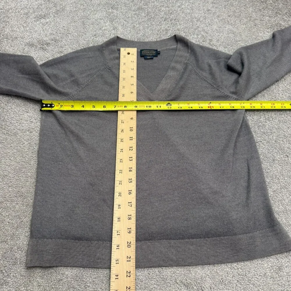 Pendleton Merino Wool Pullover Sweater Mens Medium Gray V-Neck Stretch Classic